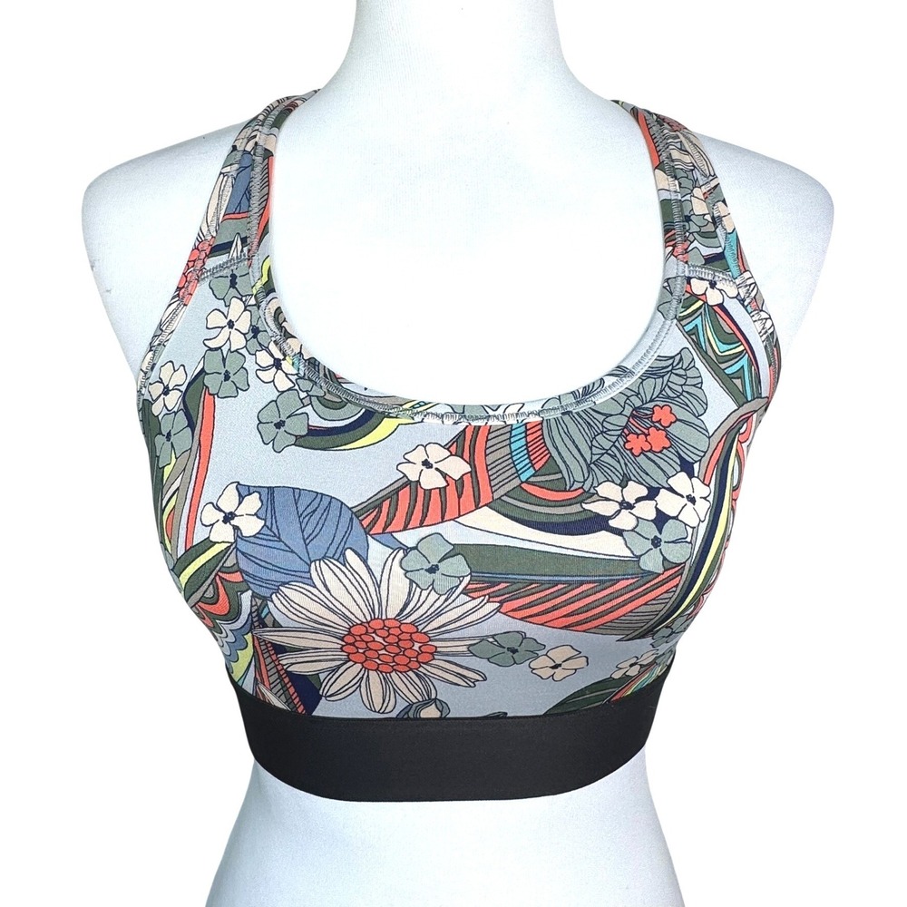 VICTORIA'S SECRET Women's Small Blue Coral Floral Strappy Back Yoga Sports Bra